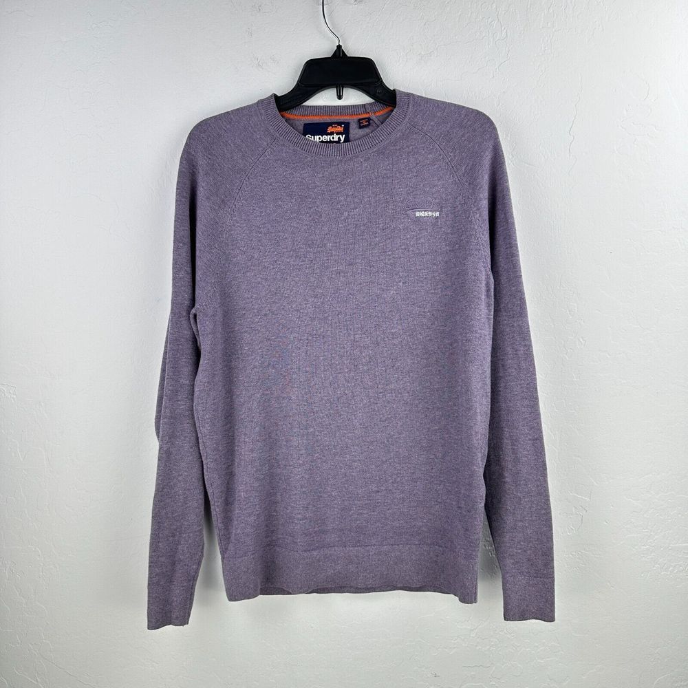 Super Dry Sweater Mens Medium Purple Cotton Knit Long Sleeve Crew Neck‎ Cozy